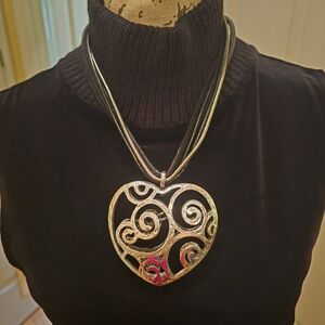 Chico's Silver Swirl Heart Necklace